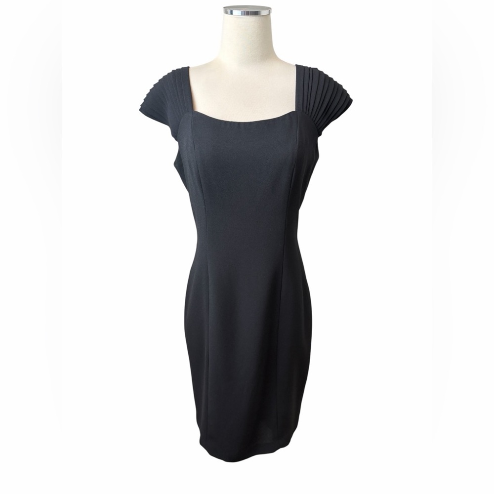 MARIANNA Black Cap-Sleeve Sheath Cocktail Dress Sz 8 - Picture 2 of 8